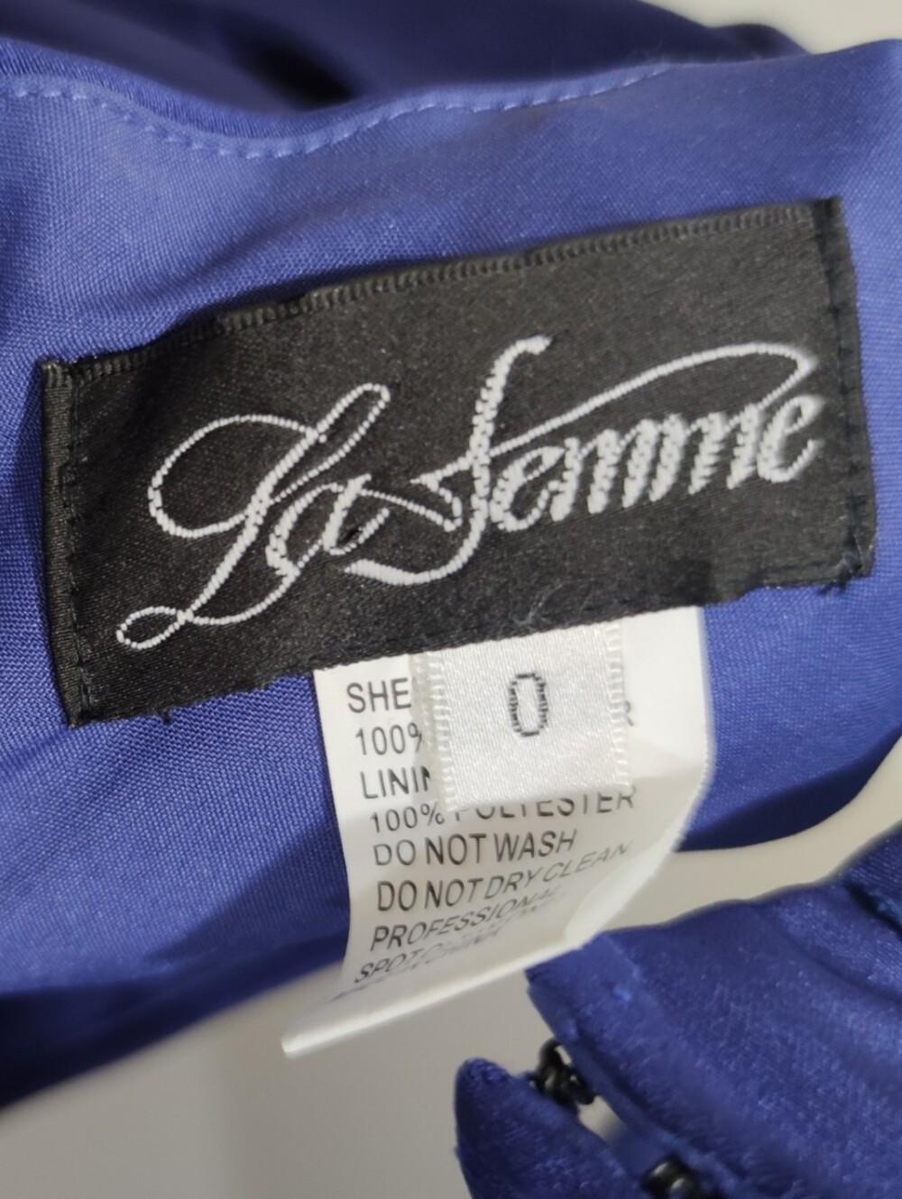 La Femme Elegant Deep Blue Two-Piece Satin Evening Dress - Picture 9 of 9